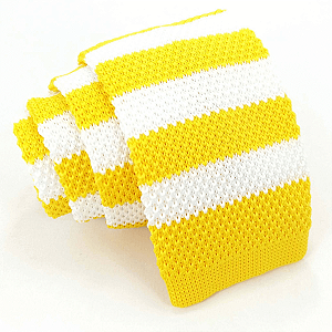 Gravata Slim Crochê Tricô Amarela Listrada