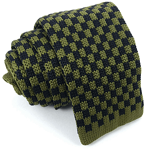 Gravata Slim Crochê Tricô Verde Quadriculada