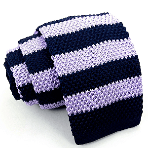 Gravata Slim Crochê Tricô Listrada Lavanda Lilás