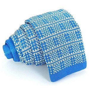 Gravata Slim Crochê Tricô Azul Trabalhada