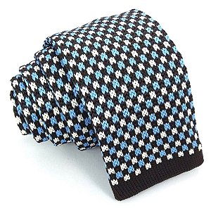 Gravata Slim Crochê Tricô Quadriculada Azul