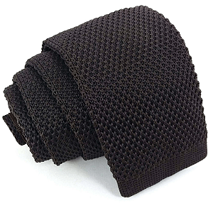 Gravata Slim Crochê Tricô Marrom e Branca Tabaco