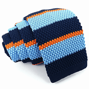 Gravata Slim Crochê Tricô Listrada Azul
