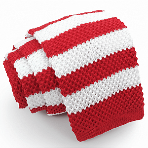 Gravata Slim Crochê Tricô Vermelha e Branca Listrada