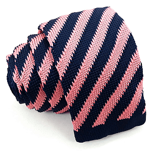 Gravata Slim Crochê Tricô Rosa Listrada