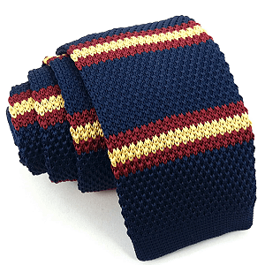 Gravata Slim Crochê Tricô Azul Listrada