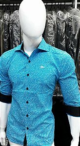 Camisa Masculina Slim Azul Floral Tamanho M