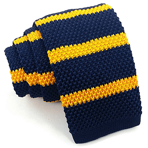 Gravata Crochê Tricô Slim Azul Listrada