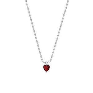 Colar de Prata 925 Ponto de Luz Coração- Vermelho