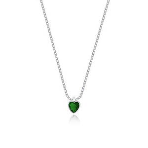 Colar de Prata 925 Ponto de Luz Coração- Verde