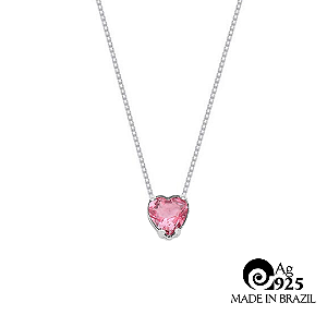 Colar de Prata 925 Galeria Coração- Rosa Claro