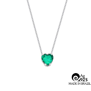 Colar de Prata 925 Galeria Coração- Verde