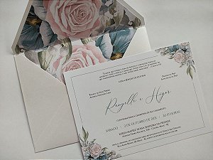 Convite Casamento Forrado Serenity Com Rosa
