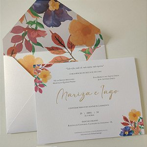 Convite Casamento Forrado Laranja Coral