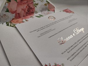 Convite Casamento Envelope Forrado COM METALIZADO ROSÊ GOLD