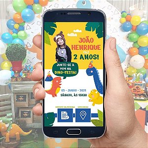 Convite infantil Digital / Virtual Interativo Dinossauro