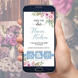 Convite De Casamento Digital / Virtual Interativo Floral Rosê Serenity