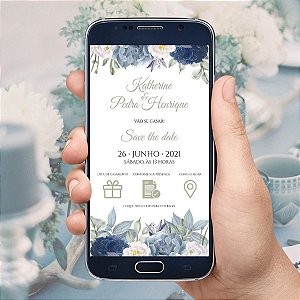 Convite De Casamento Digital / Virtual Interativo Azul