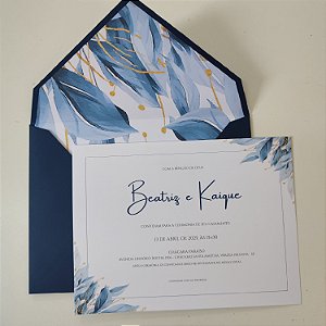 Convite Casamento Forrado Serenity Envelope Azul Escuro