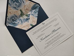 Convite Casamento Forrado Serenity Envelope Azul Escuro