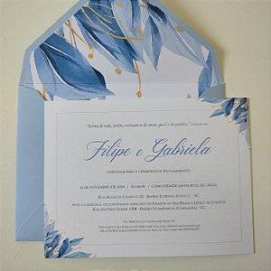 Convite Casamento Forrado Envelope Azul Serenity Santorini