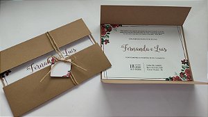Convite Casamento Marsala - KRAFT Rústico Com Sisal E Tag