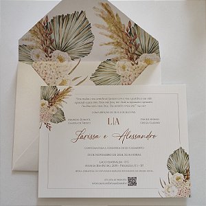 Convite De Casamento Forrados Branco Perolado Capim dos Pampas