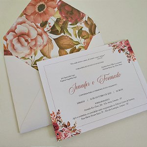 Convite Casamento Forrado Branco Perolado Terracota