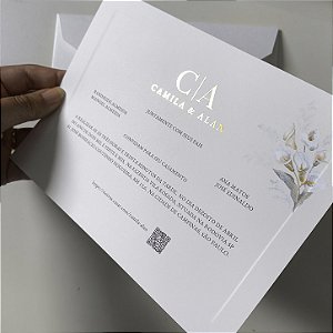 Convite Casamento c/ Envelope Relevo Seco Metalizado Borda em Relevo