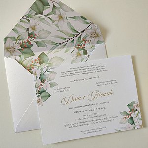 Convite Casamento Envelope Forrado Folhagem