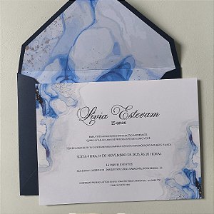 Convite 15 anos / Debutante Forrado Azul Escuro Metalizado Prata