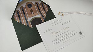 Convite Casamento Envelope Forrado Verde Escuro