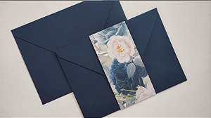 Convite Casamento Azul Escuro forrado com CINTA Medalha Milagrosa