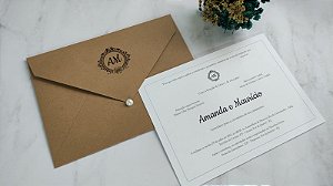 Convite Casamento com iniciais no Envelope Kraft