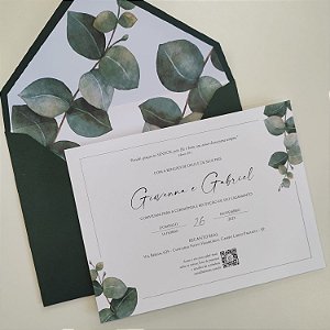 Convite Casamento Envelope Forrado  Verde Escuro Eucalipto