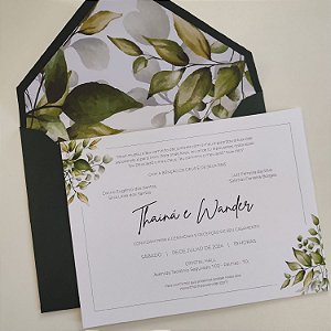 Convite Casamento Envelope Forrado  Verde Escuro Folhagem