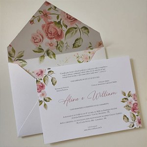 Convite Casamento Forrado Rosê com folhagem