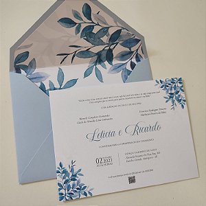 Convite Casamento Forrado Envelope Azul Serenity