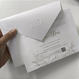 Convite Casamento Forrados Relevo Seco Metalizado Borda em Relevo