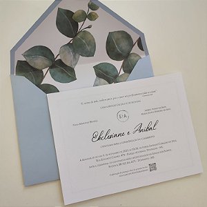 Convite Casamento Forrado Envelope Azul Serenity Eucalipto