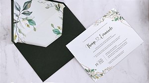 Convite Casamento Envelope Forrado Verde Escuro