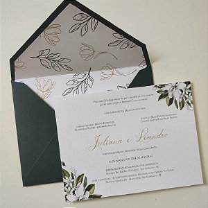 Convite Casamento Envelope Forrado Verde Escuro