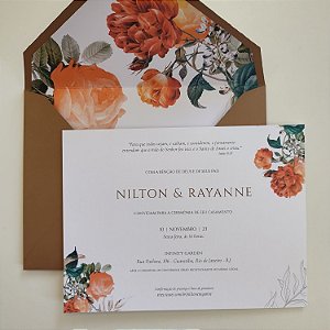 Convite Casamento Envelope Forrado Marrom Terroso / Terracota