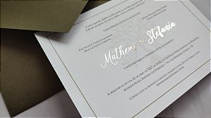 Convite de Casamento Verde Oliva com Metalizado Dourado