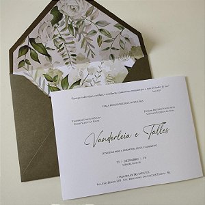 Convite Casamento Envelope Forrado Verde Oliva