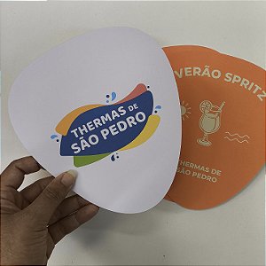 Ventarola Leque Personalizado Corporativo Thermas de São Pedro Frete e Verso