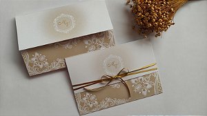 Convite De Casamento Dourado com Fita De Cetim