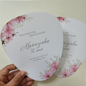 Ventarola Leque Personalizado Floral Rosa