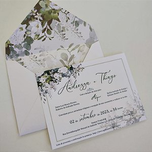 Convite Casamento Envelope Forrado Folhagem Oliva