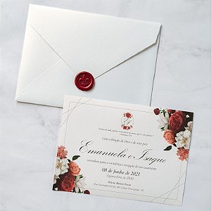 Convite Casamento Marsala com lacre de cera
